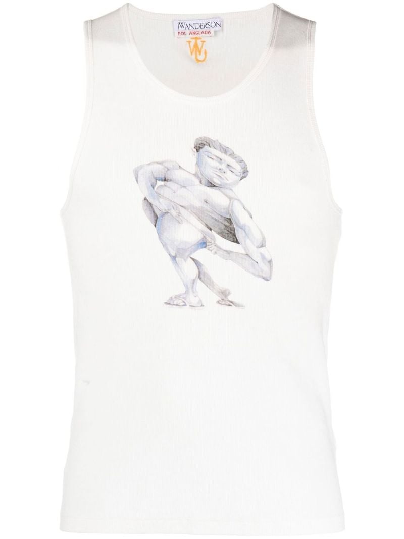 X Pol Anglada White Print Tank Top