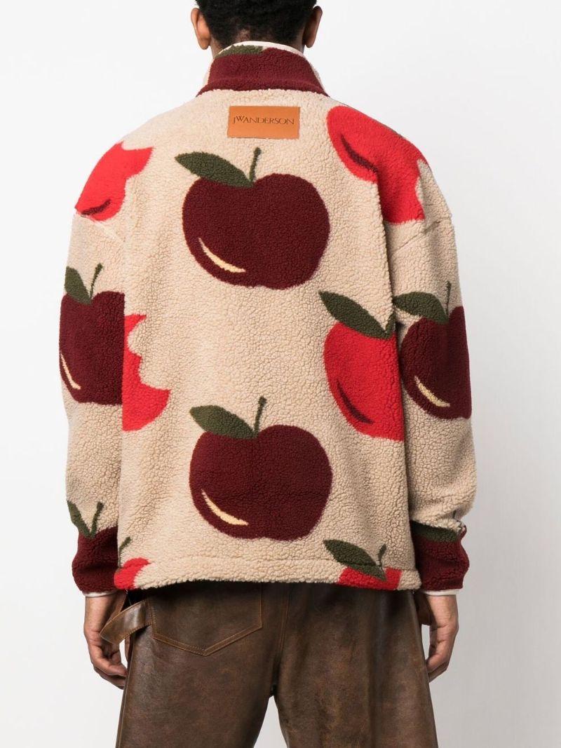 Neutral Apple Print Fleece Jacket