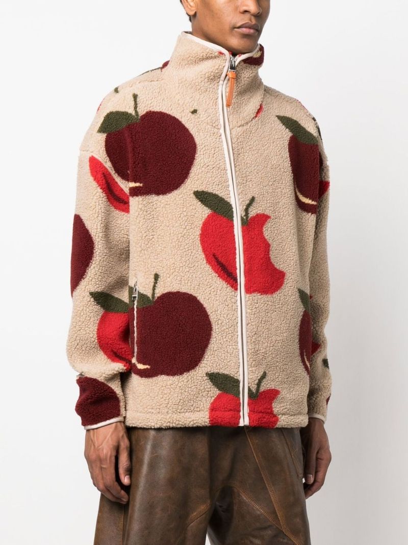 Neutral Apple Print Fleece Jacket