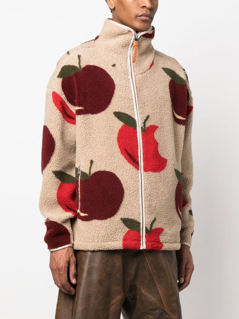 Neutral Apple Print Fleece Jacket