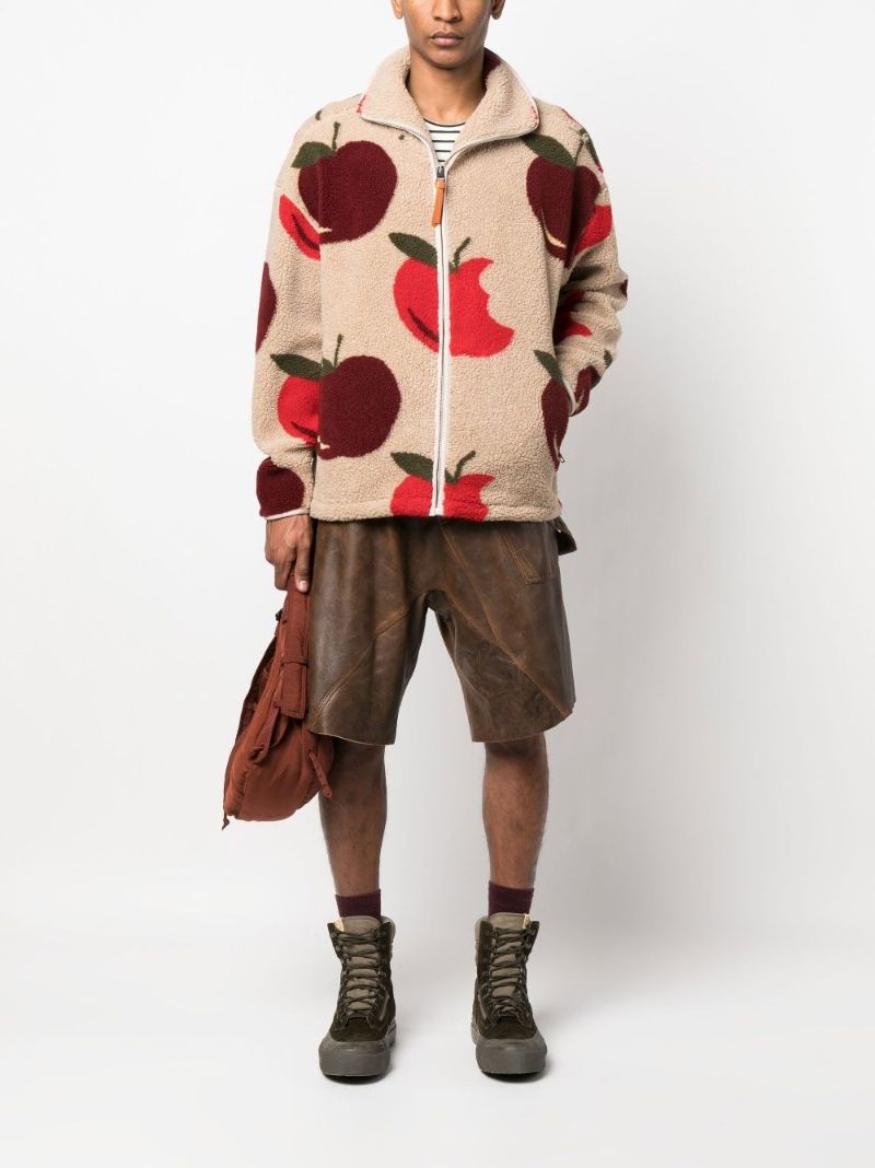 Neutral Apple Print Fleece Jacket