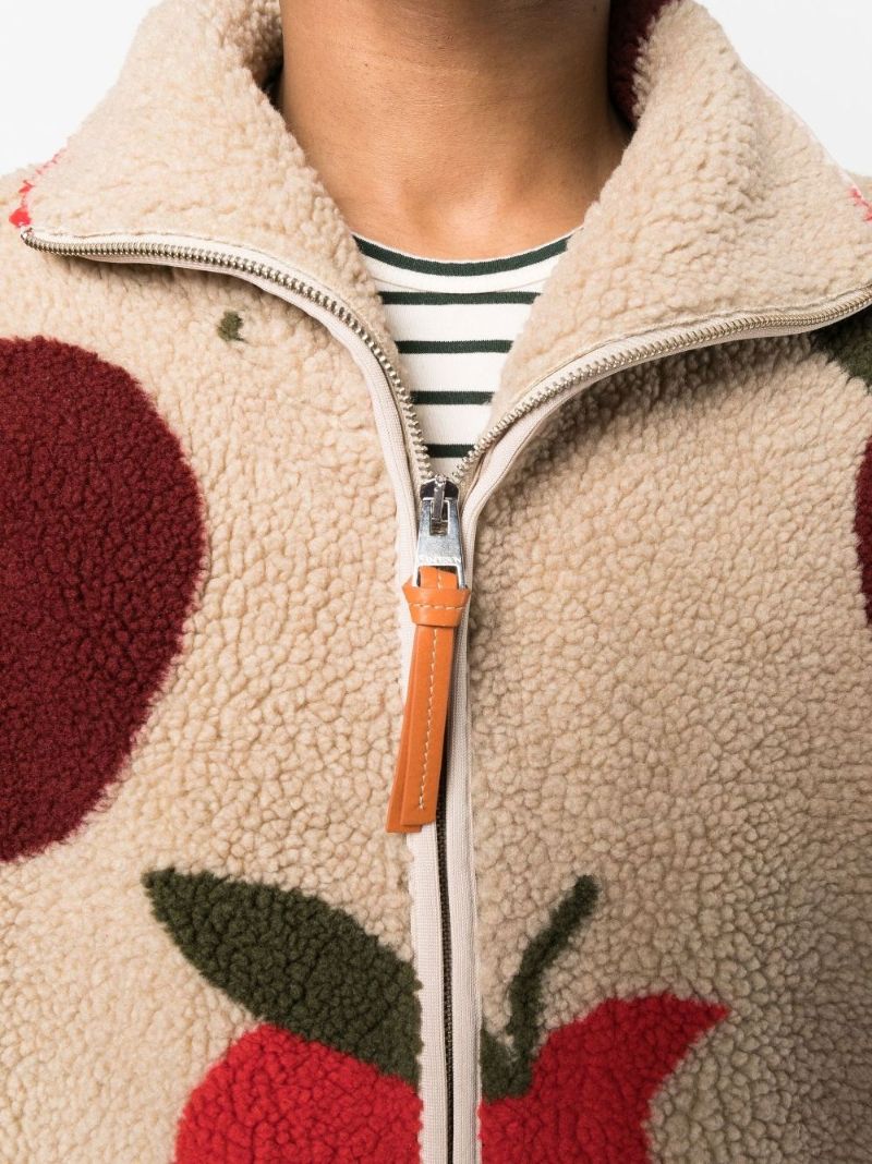 Neutral Apple Print Fleece Jacket