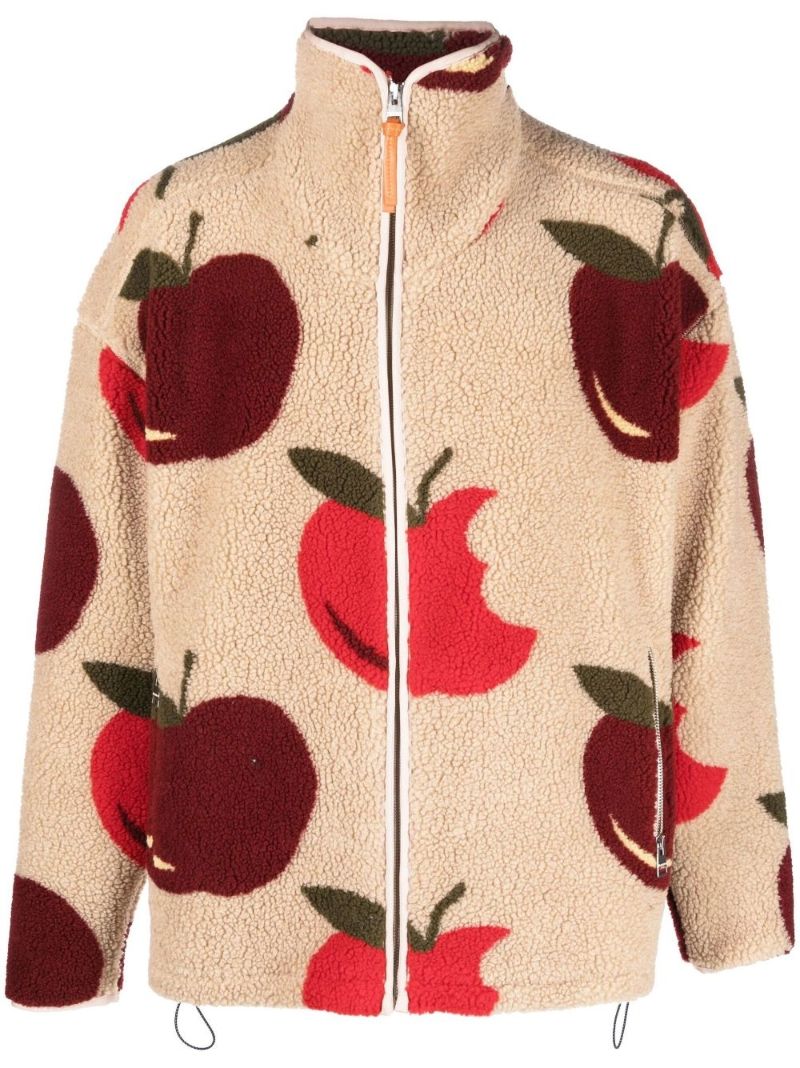Neutral Apple Print Fleece Jacket