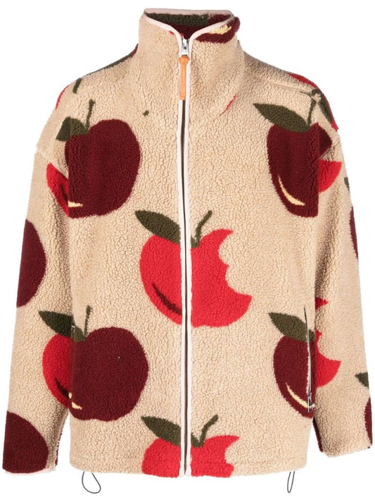 Neutral Apple Print Fleece Jacket