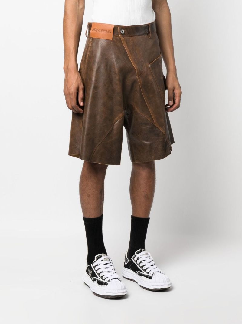 Brown Twisted Leather Shorts