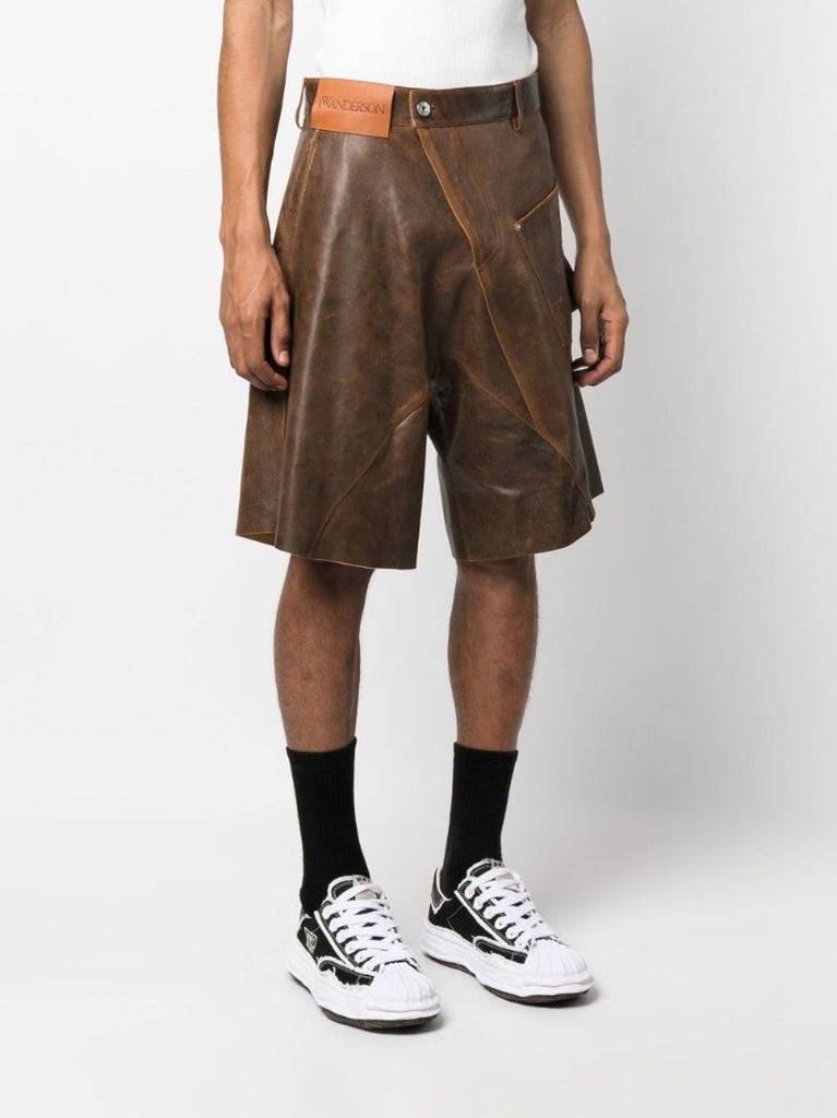Brown Twisted Leather Shorts