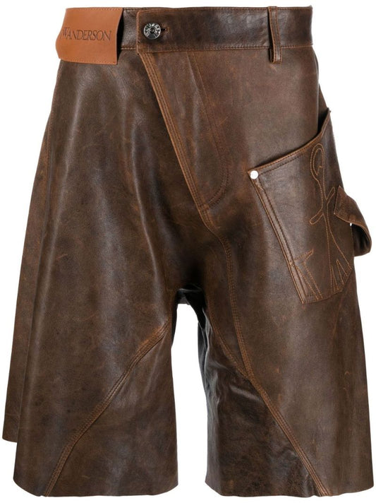 Brown Twisted Leather Shorts