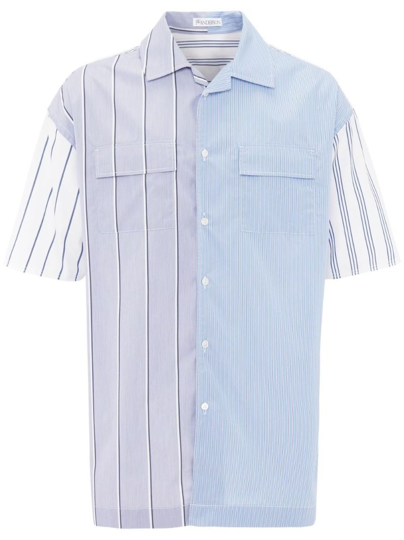 Blue Panelled Stripe-print Shirt