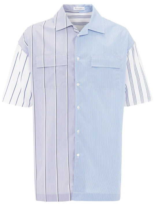 Blue Panelled Stripe-print Shirt