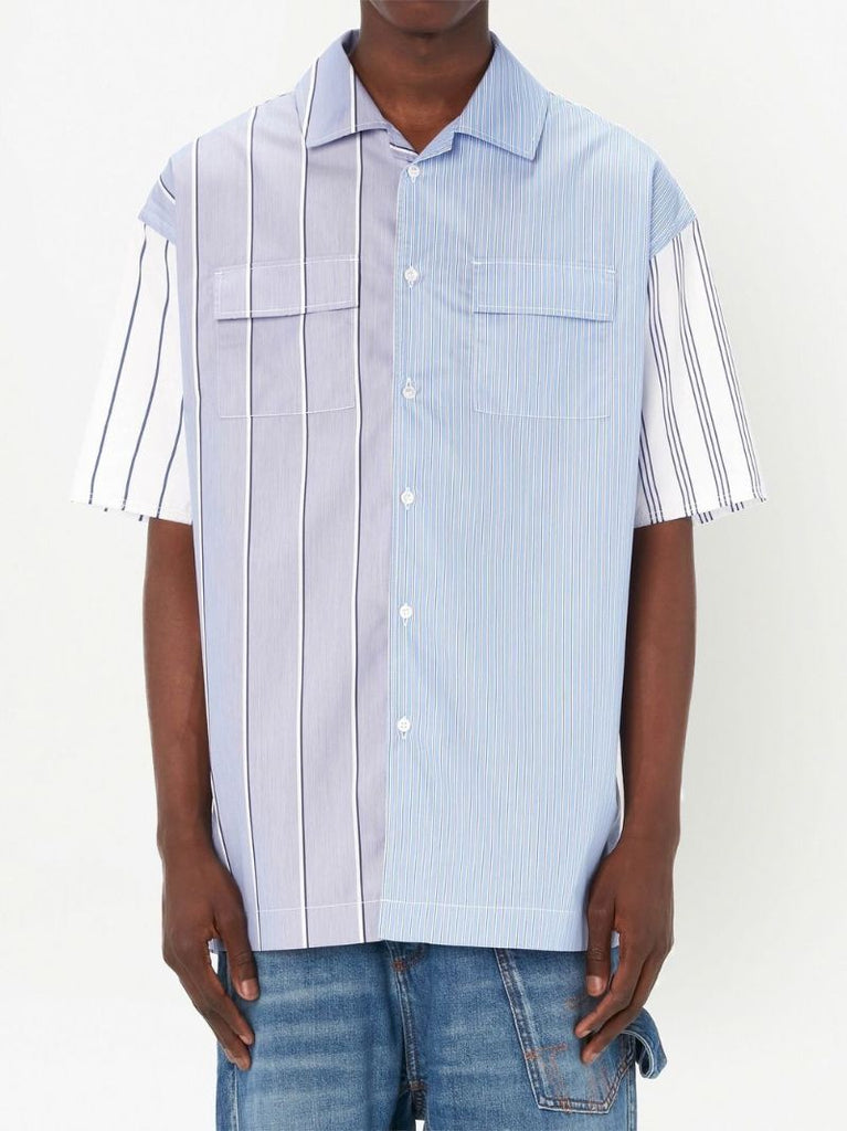 Blue Panelled Stripe-print Shirt