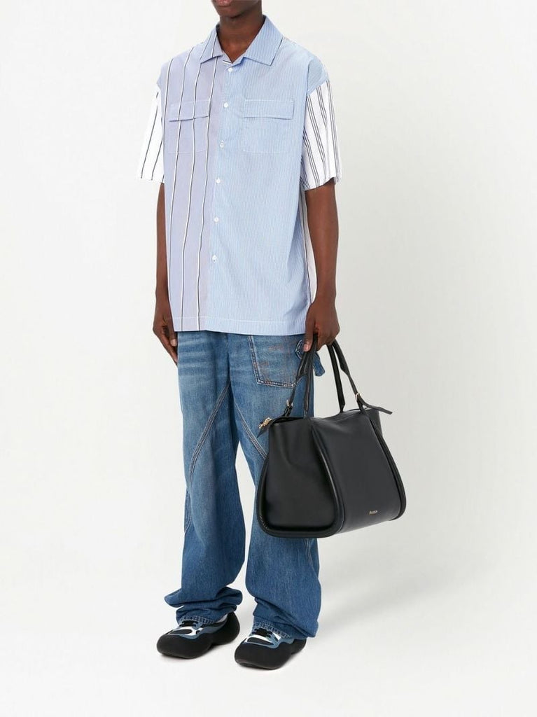 Blue Panelled Stripe-print Shirt