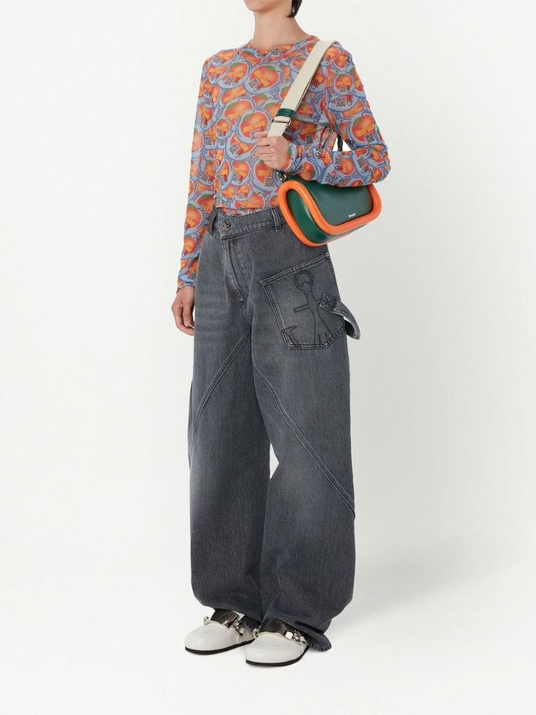 Blue and Orange Apple Print Top
