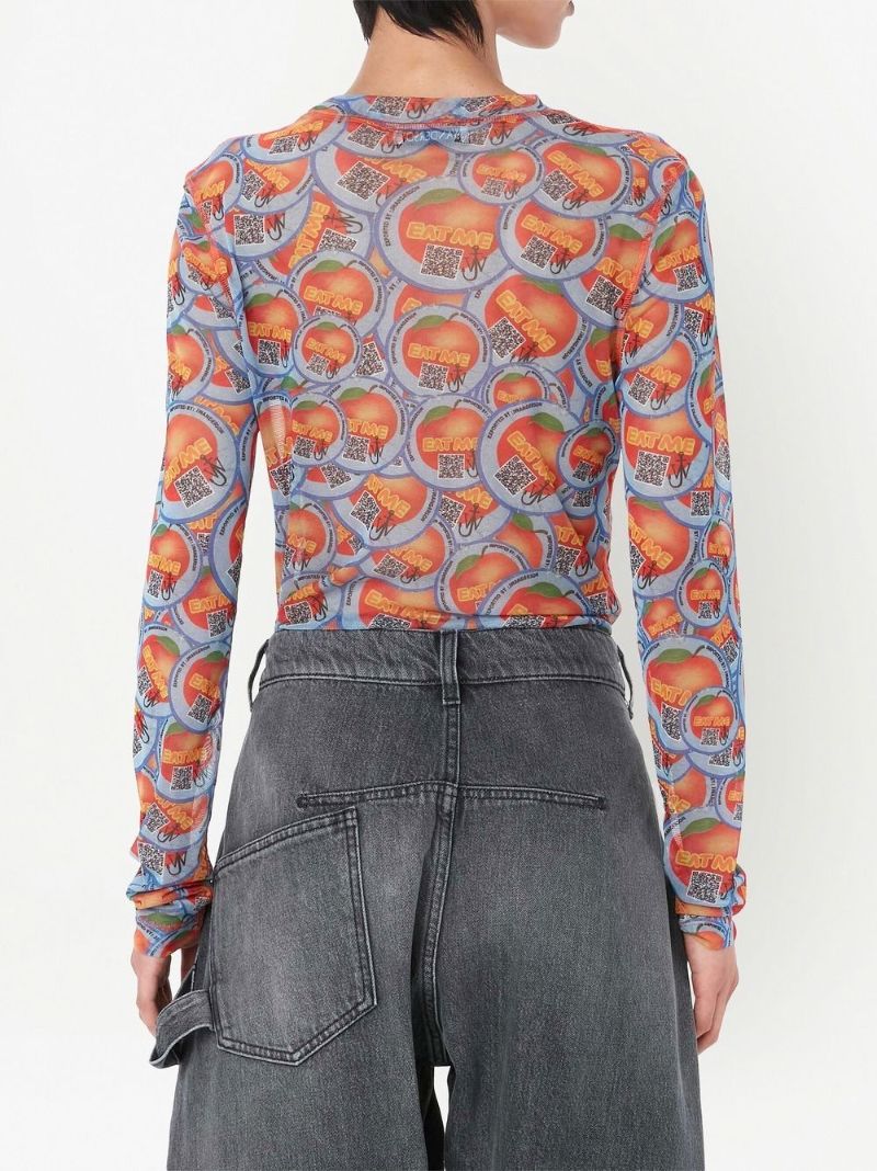 Blue and Orange Apple Print Top