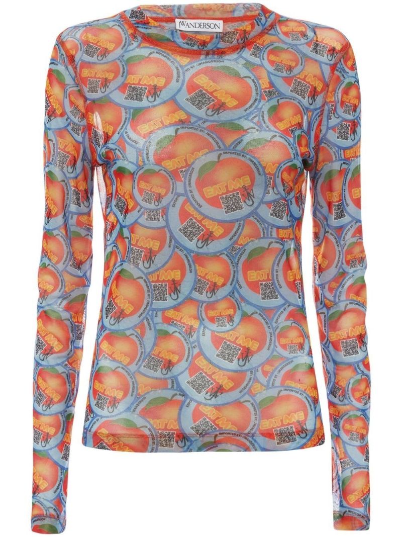 Blue and Orange Apple Print Top