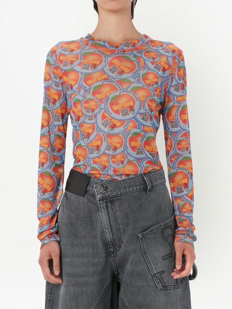 Blue and Orange Apple Print Top