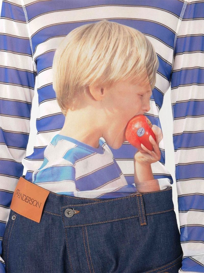 Blue Graphic Print Striped Top
