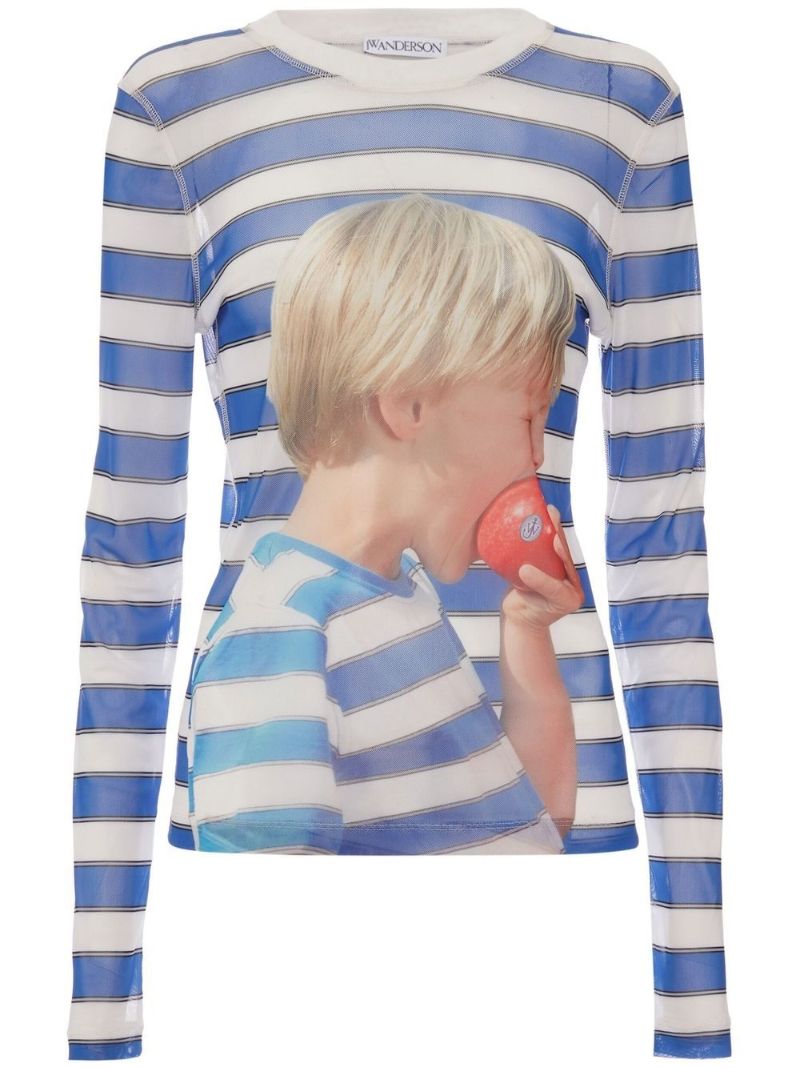 Blue Graphic Print Striped Top
