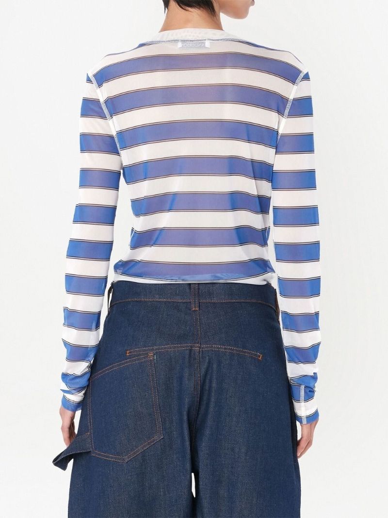 Blue Graphic Print Striped Top