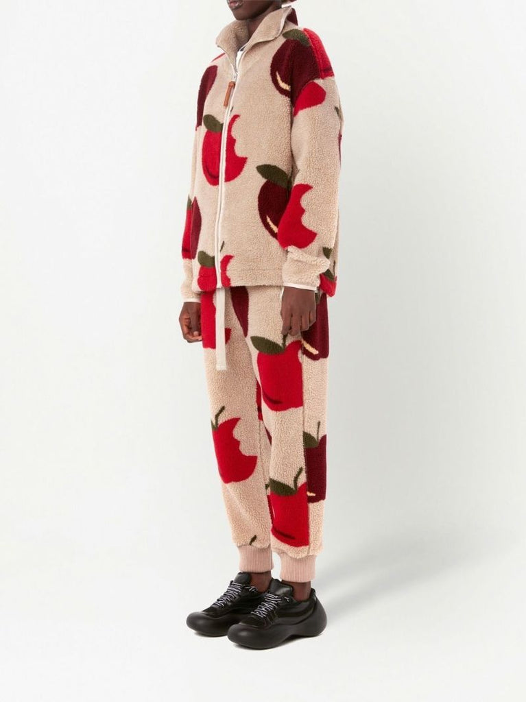 Neutral Apple Print Fleece Track Pants