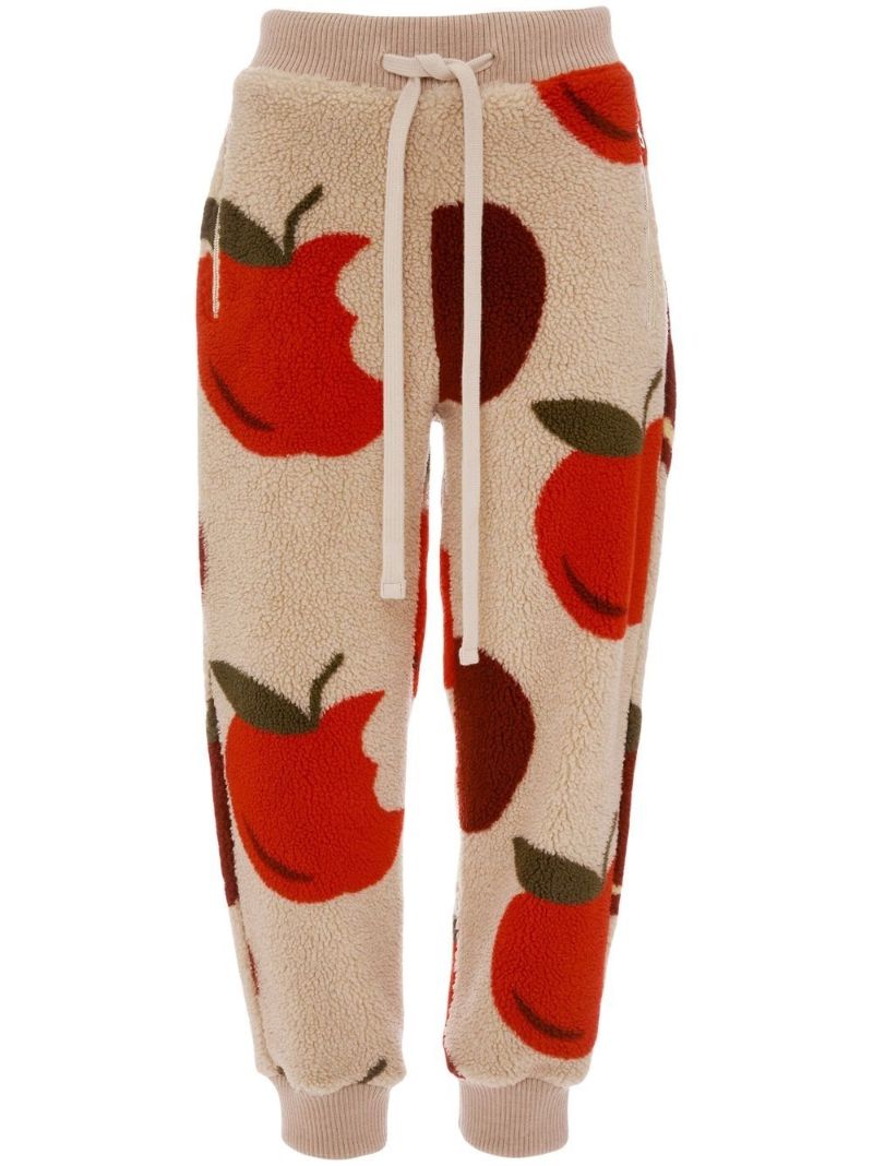 Neutral Apple Print Fleece Track Pants