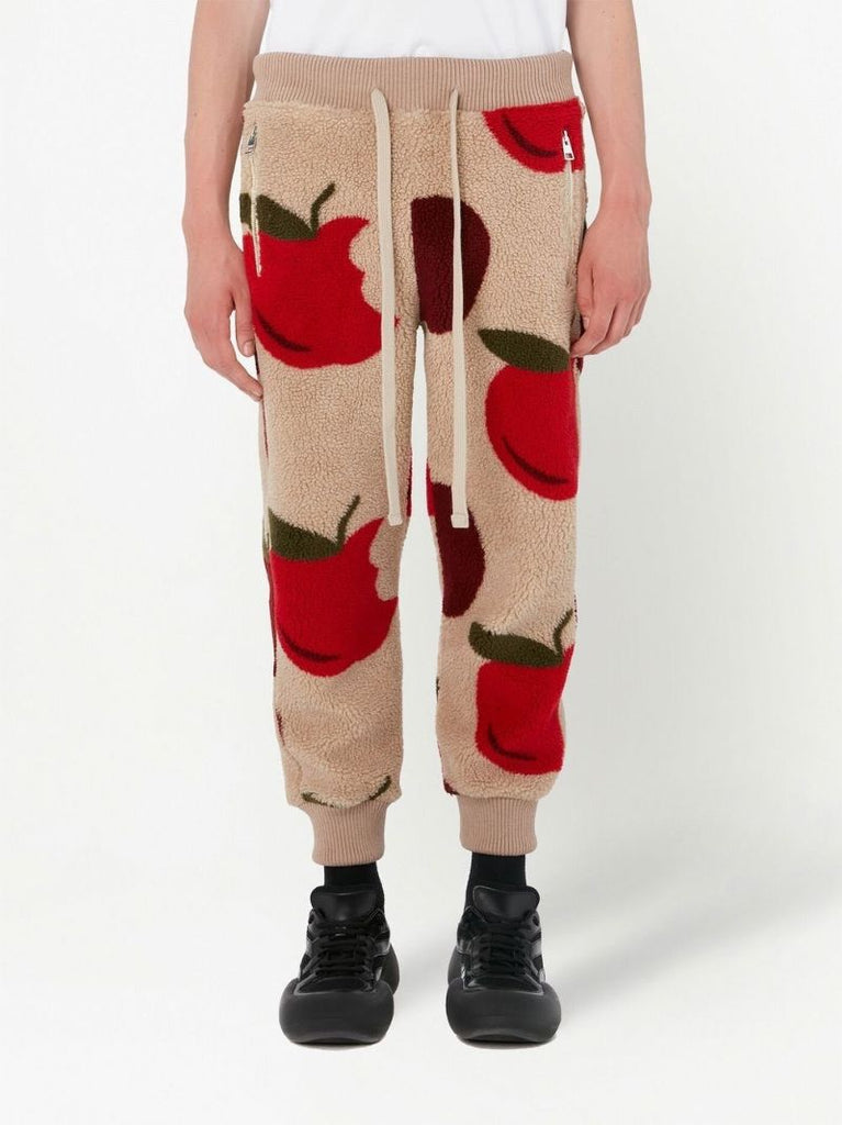Neutral Apple Print Fleece Track Pants