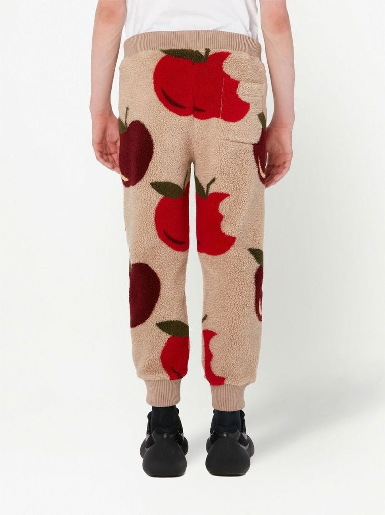 Neutral Apple Print Fleece Track Pants