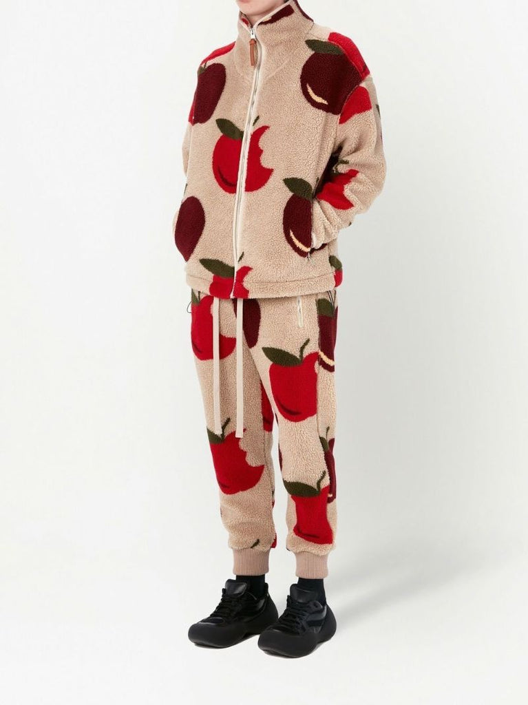Neutral Apple Print Fleece Track Pants