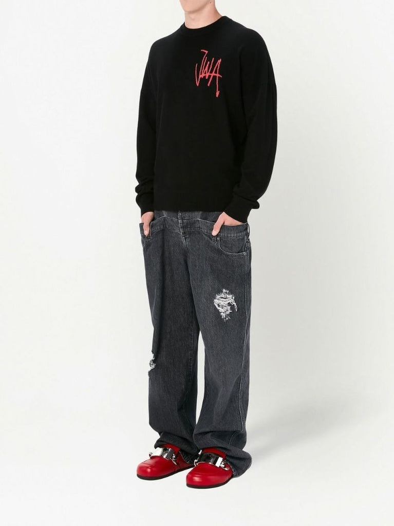 Black Logo Intarsia Merino Jumper