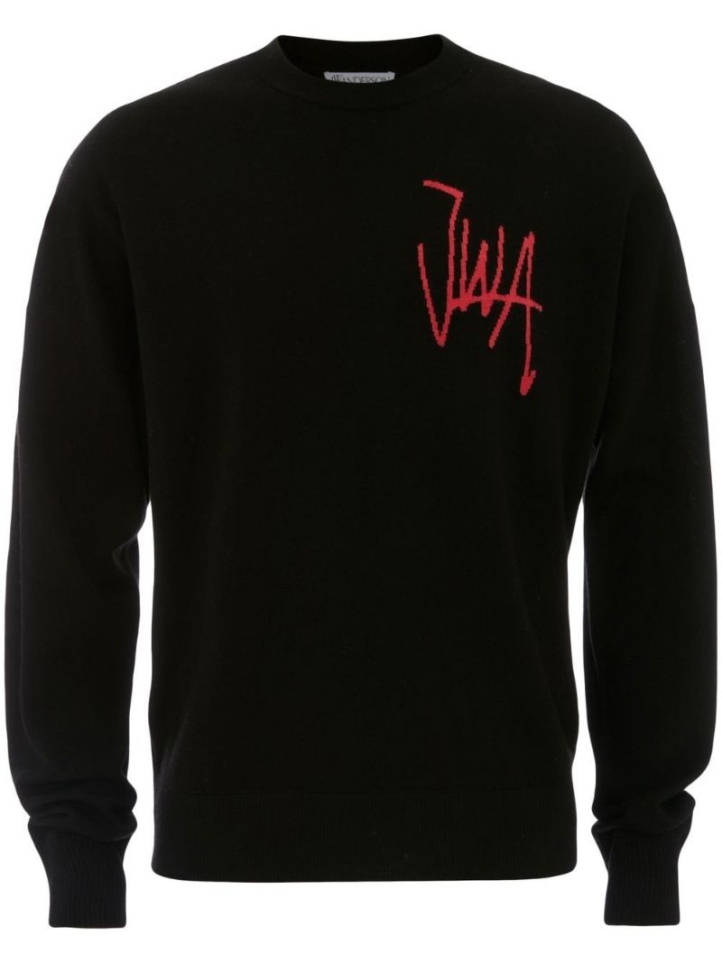 Black Logo Intarsia Merino Jumper