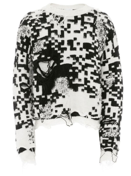 White Qr Code Distressed Jumper