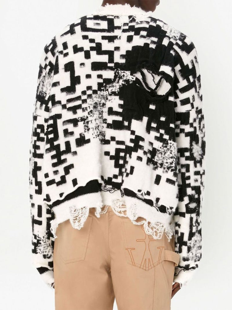 White Qr Code Distressed Jumper