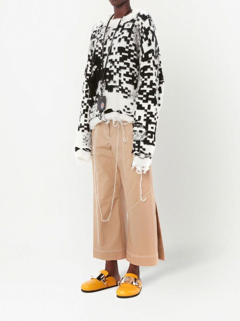 White Qr Code Distressed Jumper
