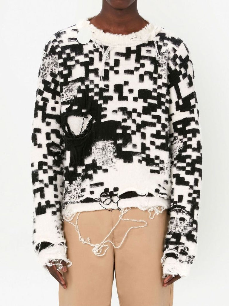 White Qr Code Distressed Jumper