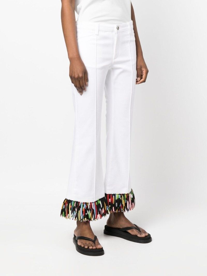 White Marmo-print Flared Trousers