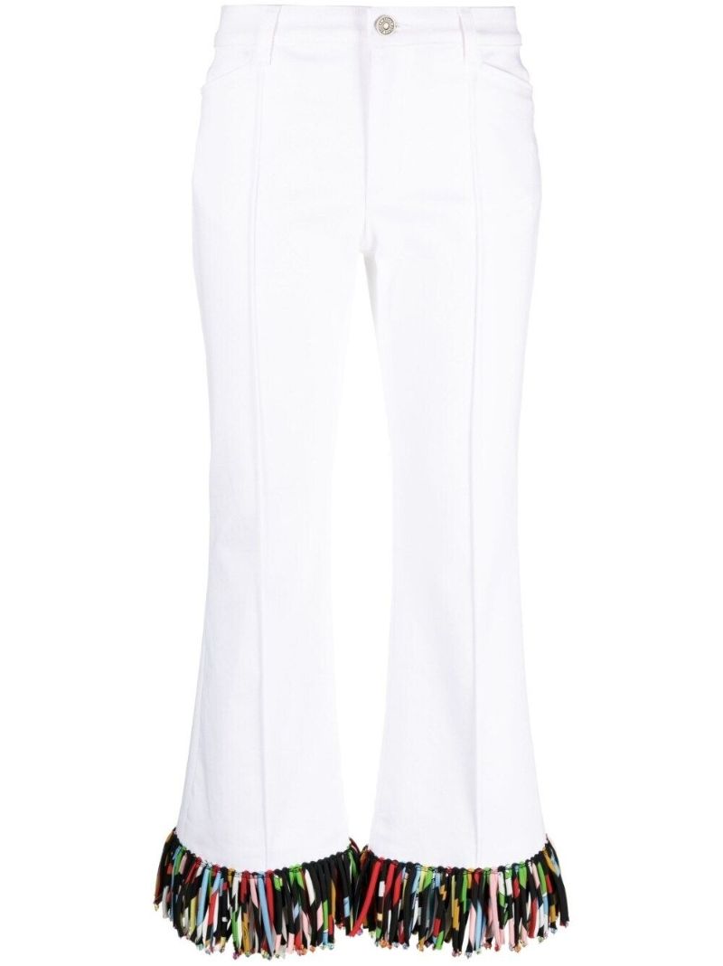 White Marmo-print Flared Trousers