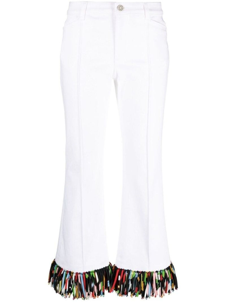 White Marmo-print Flared Trousers