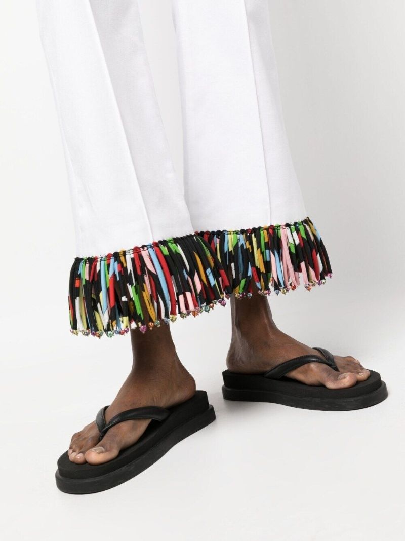 White Marmo-print Flared Trousers