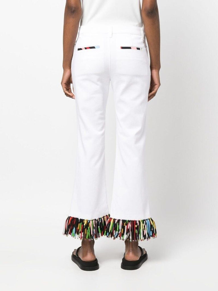 White Marmo-print Flared Trousers