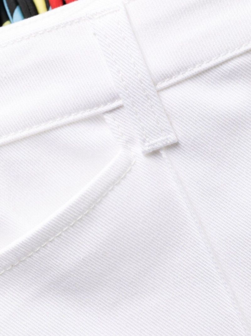 White Marmo-print Flared Trousers