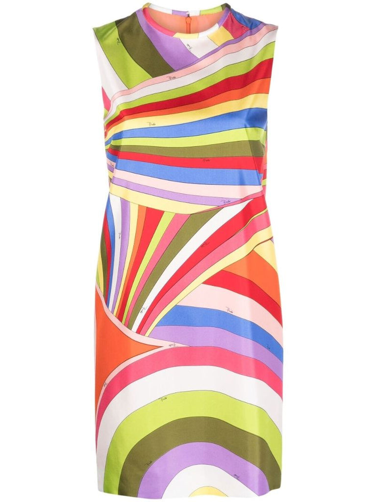 Green Iride Print Silk Mini Dress