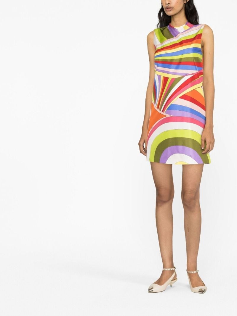 Green Iride Print Silk Mini Dress