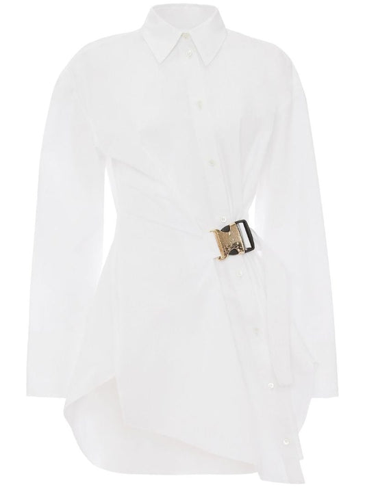 White Asymmetric Buckled Cotton Shirt