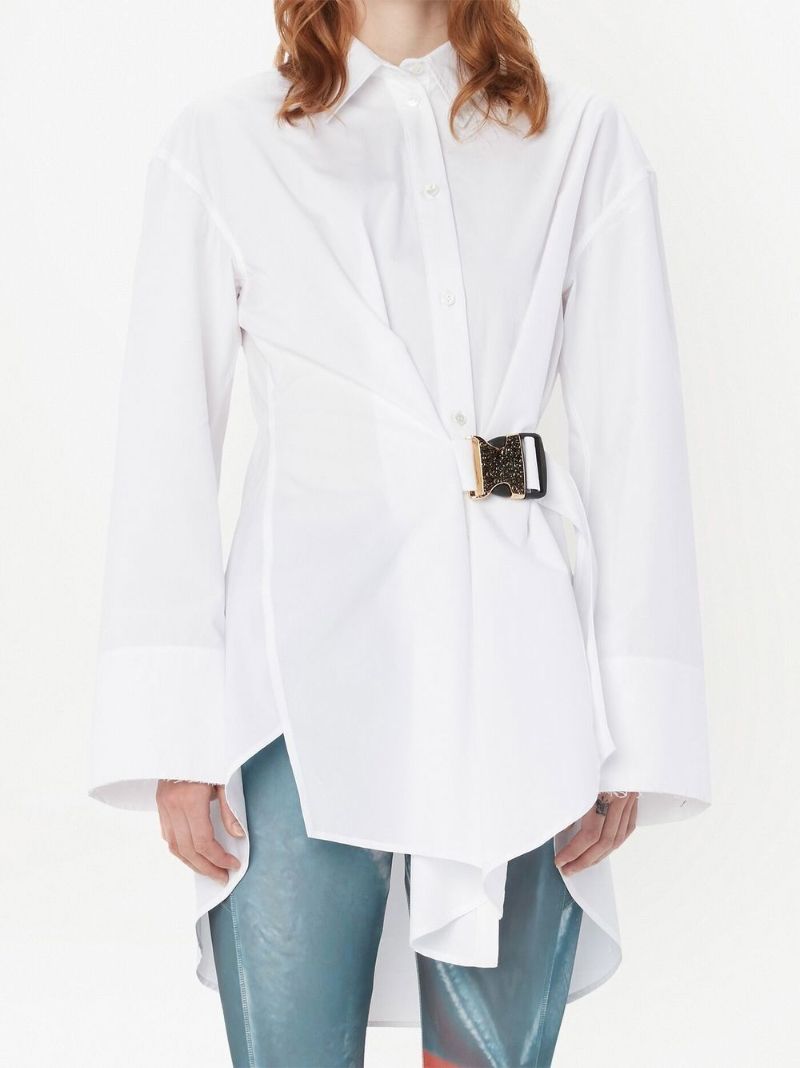 White Asymmetric Buckled Cotton Shirt