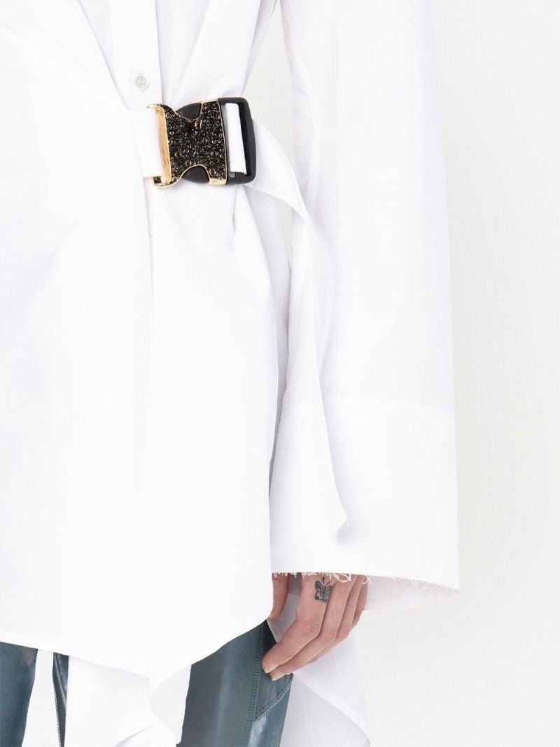 White Asymmetric Buckled Cotton Shirt