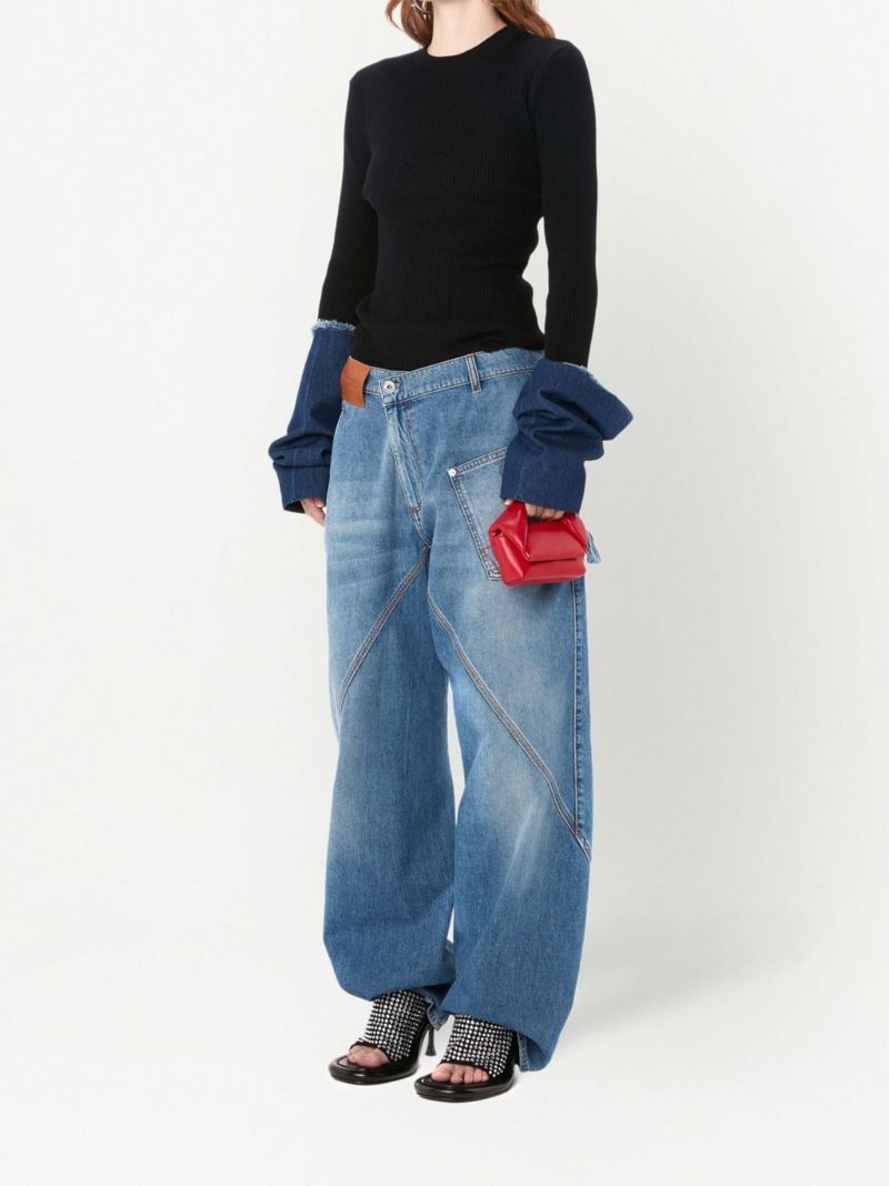 Blue Twisted Workwear Wide Leg Jeans