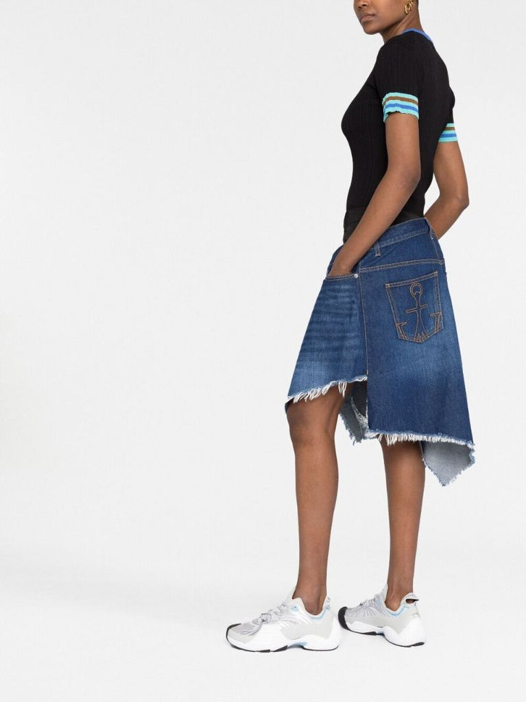 Blue Deconstructed Denim Skirt