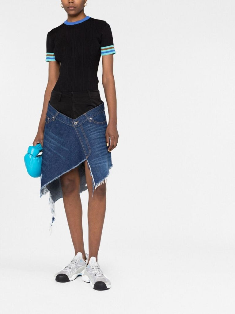Blue Deconstructed Denim Skirt