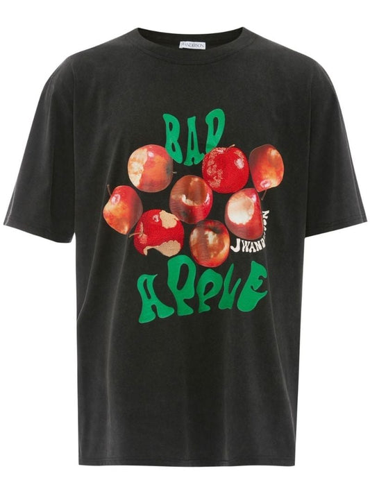 Black Bad Apple Print Cotton T-shirt