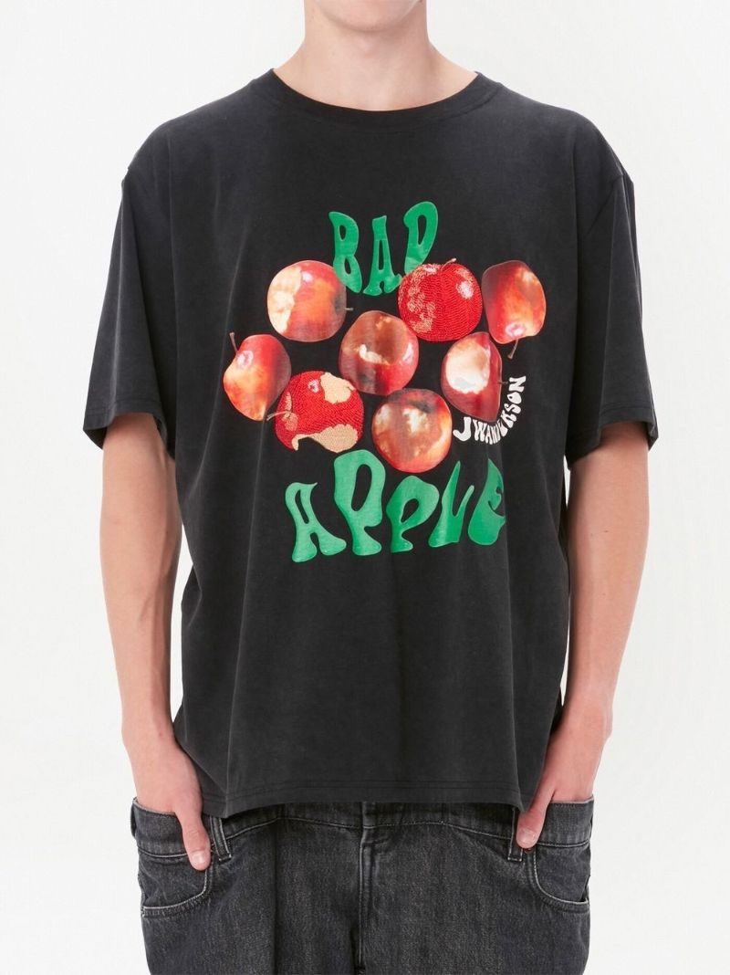 Black Bad Apple Print Cotton T-shirt