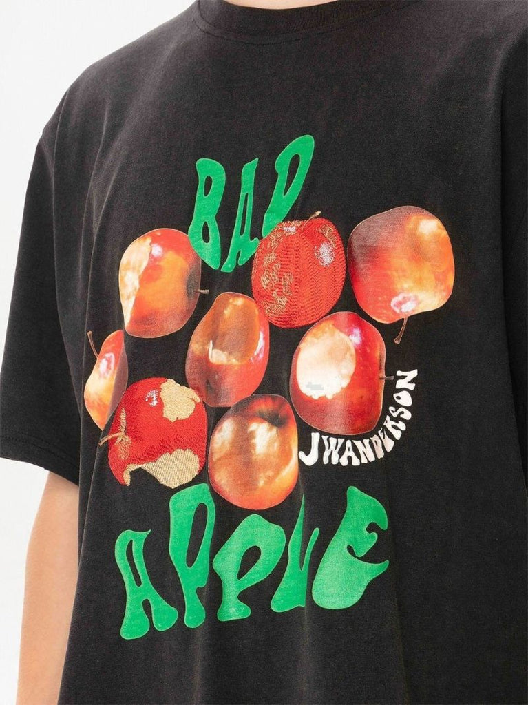 Black Bad Apple Print Cotton T-shirt